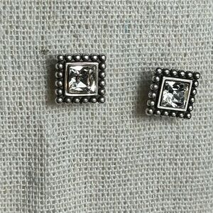 Brighton Jewelry Sparkle Square Mini Post Earrings Silver Plated 3/8"W